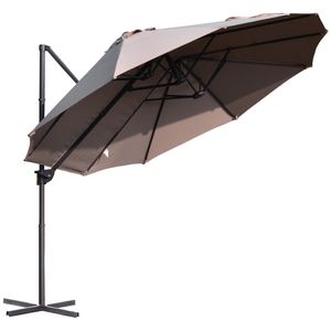 Outsunny parasol met zwengel dubbele parasol tuinparasol zonwering metaal bruin | Aosom Netherlands