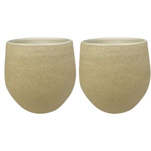 2x stuks plantenpotten/bloempotten in een strakke Modern design look zand/beige Dia 26 cm en Hoogte