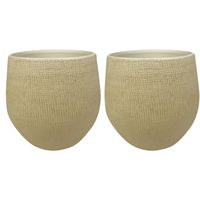 2x stuks plantenpotten/bloempotten in een strakke Modern design look zand/beige Dia 26 cm en Hoogte - thumbnail