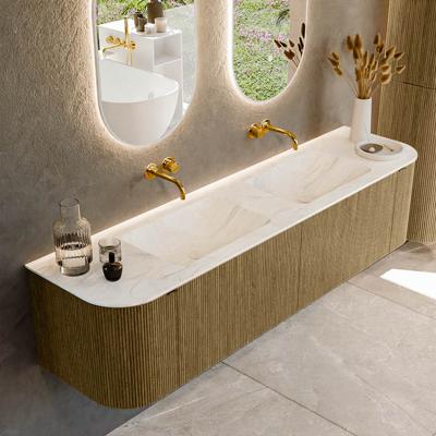 Badmeubel Mondiaz Kurve-Dlux | 180 cm cm | Meubelkleur Dusk | Wastafelkleur Ostra | Solid surface | Wasbak beiden zijden spoelbak | Zonder kraangat(en)