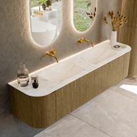 Badmeubel Mondiaz Kurve-Dlux | 180 cm cm | Meubelkleur Dusk | Wastafelkleur Ostra | Solid surface | Wasbak beiden zijden spoelbak | Zonder kraangat(en)