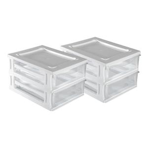 Ladeblokje/bureau organizer 2x grote lades - wit/transparant - L26 x B35 x H20 cm - kunststof