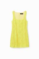 Korte jurk met kant - YELLOW - XL