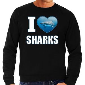 I love sharks sweater / trui met dieren foto van een haai zwart voor heren