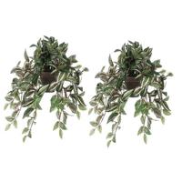 Mica Decorations Kunstplant Tradescantia vader hangplant - 2x - 45 cm - groen