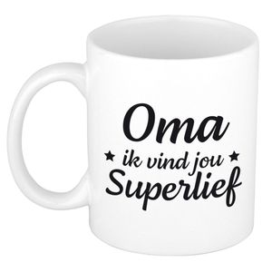 Oma ik vind jou super lief cadeau mok / beker wit 300 ml - Cadeau mokken