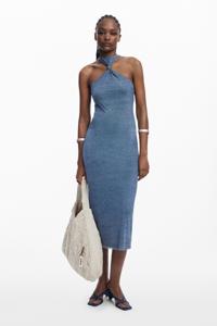 Midi-jurk met knoopdetail - BLUE - S