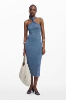 Midi-jurk met knoopdetail - BLUE - XL - thumbnail