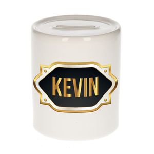 Naam cadeau spaarpot Kevin met gouden embleem   -