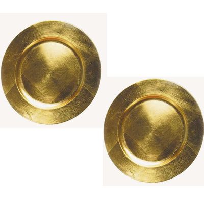 2x stuks ronde kaarsenborden/kaarsenplateaus goud van kunststof 33 cm