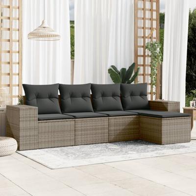 5-delige Loungeset met kussens poly rattan grijs