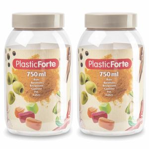 Voorraadpot/bewaarpot - 2x - 750 ml - kunststof - beige - B9 x H15 cm