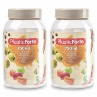 Voorraadpot/bewaarpot - 2x - 750 ml - kunststof - beige - B9 x H15 cm - thumbnail