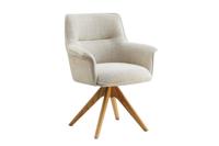 Draaistoel LE GRAND draaibaar 180° beige chenille stof met armleuningen en eikenhouten poten - 47475