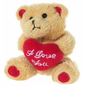 Pluche beertjes knuffel bruin van 10 cm met een  I LOVE YOU hartje   -