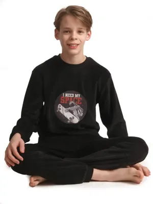 Outfitter velours jongens pyjama - Warm Space - Warme winter kinder pyjama