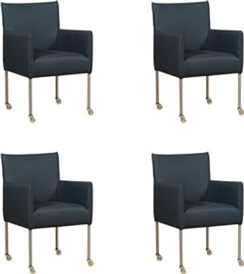Set van 4 Blauwe leren moderne kuipstoel Desire - poot rond rvs met wiel - Toledo Leer Marine (blauw leer)