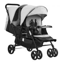 VEVOR twin kinderwagen broer/zus kinderwagen 1200x535x1020mm lichtgrijs/zwart