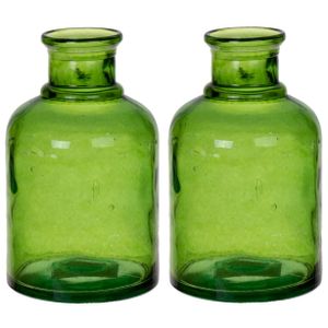 Bloemenvaas - 2x - groen - transparant gerecycled glas - D12 x H20 cm