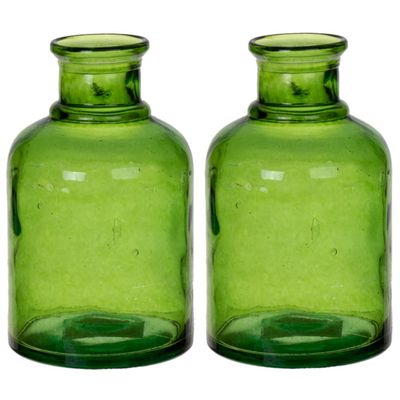 Bloemenvaas - 2x - groen - transparant gerecycled glas - D12 x H20 cm