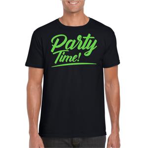 Verkleed T-shirt voor heren - party time - zwart - groen glitter - carnaval/themafeest