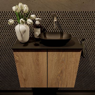 Mondiaz Fowy toiletmeubel 60cm washed oak met blad en waskom urban rechts zonder kraangat