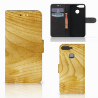 Huawei Y6 2018 Book Style Case Licht Hout - thumbnail