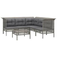 vidaXL 6-delige Loungeset met kussens poly rattan grijs