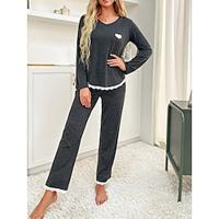 Dames Pyjama Sets Hart Modieus Basic Comfortabel Huis Dagelijks Bed Polyester Ademend V-Wire Lange mouw T-shirt Pantalon Elastische taille Herfst Donkergrijs Lightinthebox - thumbnail