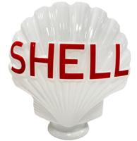 Shell Glazen Schelp Benzinepompbol Rode Letters 40 cm Shell Glazen Schelp Benzinepompbol Rode Letters 40 cm