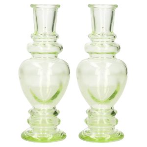 Kaarsen kandelaar Venice - 2x - gekleurd glas - helder lichtgroen - D5,7 x H15 cm - kaars kandelaars