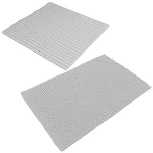 Urban Living Douche anti-slip en droogloop mat/tapijt - badkamer set - rubber/polyester - steengrijs