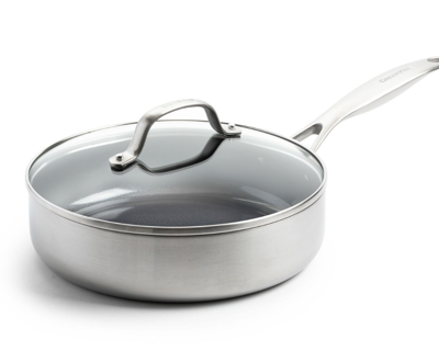 GreenPan Hapjespan - Sauteuse - met deksel - Geneva - RVS - ø 24 cm / 2.6 liter - keramische anti-aanbaklaag