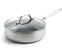 GreenPan Hapjespan - Sauteuse - met deksel - Geneva - RVS - ø 24 cm / 2.6 liter - keramische anti-aanbaklaag