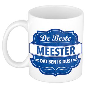 De beste meester dat ben ik cadeau mok / beker wit met blauw embleem 300 ml   -