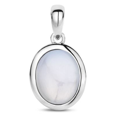 Hanger Ovaal zilver-chalcedoon lichtgrijs 19 x 10,5 mm