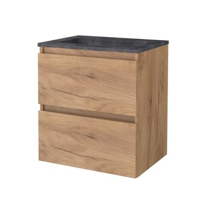 Badmeubelset Aquasplash Salt 60x46 cm Greeploos 2 Lades Met Wastafel Hardsteen Whisky Oak Aquasplash