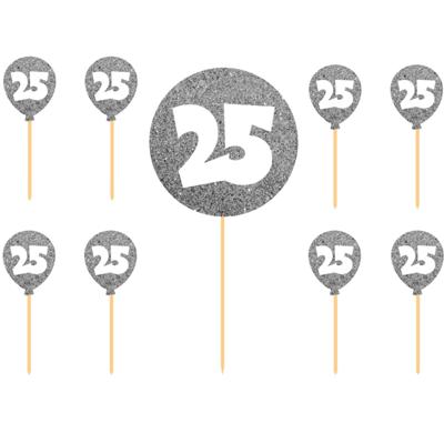 Folat Taart toppers - 25x stuks - zilver - 25 jaar - thema versiering