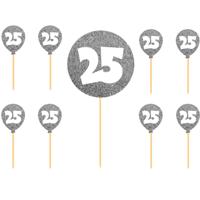Folat Taart toppers - 25x stuks - zilver - 25 jaar - thema versiering