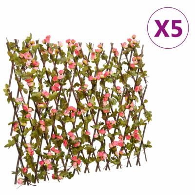 VidaXL Kunstplant klimop latwerk 5 st uittrekbaar 180x60 cm donkerroze