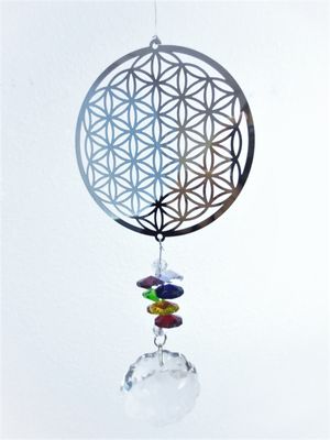 Windspinner "Flower of Life" met Kristalhanger - Tuin & Buiten - Spiritueelboek.nl