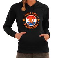 Zwarte hoodie Holland / Nederland supporter Holland kampioen met leeuw EK/ WK voor dames - thumbnail