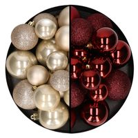 Kerstballen 60x stuks - mix donkerrood/champagne - 4-5-6 cm - kunststof - Kerstbal