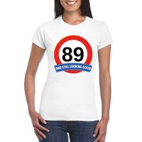 Verkeersbord 89 jaar t-shirt wit dames - thumbnail