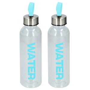 Waterfles / drinkfles / sportfles - 2x - transparant/turquoise - kunststof - 550 ml - schroefdop