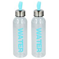 Waterfles / drinkfles / sportfles - 2x - transparant/turquoise - kunststof - 550 ml - schroefdop