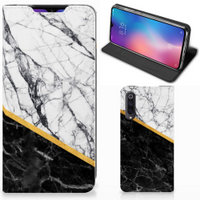 Xiaomi Mi 9 Standcase Marmer Wit Zwart - Origineel Cadeau Man