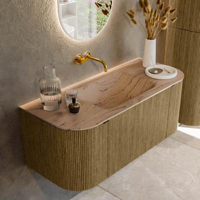 Badmeubel Mondiaz Kurve-Dlux | 110 cm | Meubelkleur Dusk | Wastafelkleur Arena | Solid surface | Wasbak midden spoelbak | Zonder kraangat(en)