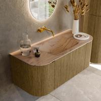 Badmeubel Mondiaz Kurve-Dlux | 110 cm | Meubelkleur Dusk | Wastafelkleur Arena | Solid surface | Wasbak midden spoelbak | Zonder kraangat(en)