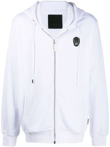 Philipp Plein hoodie zippé à patch tête de mort - Blanc